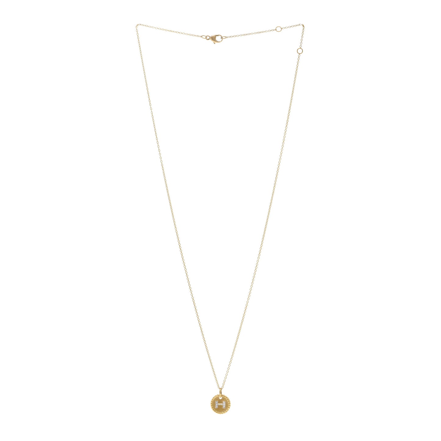 18K Yellow Gold Diamond Initial H Charm Necklace