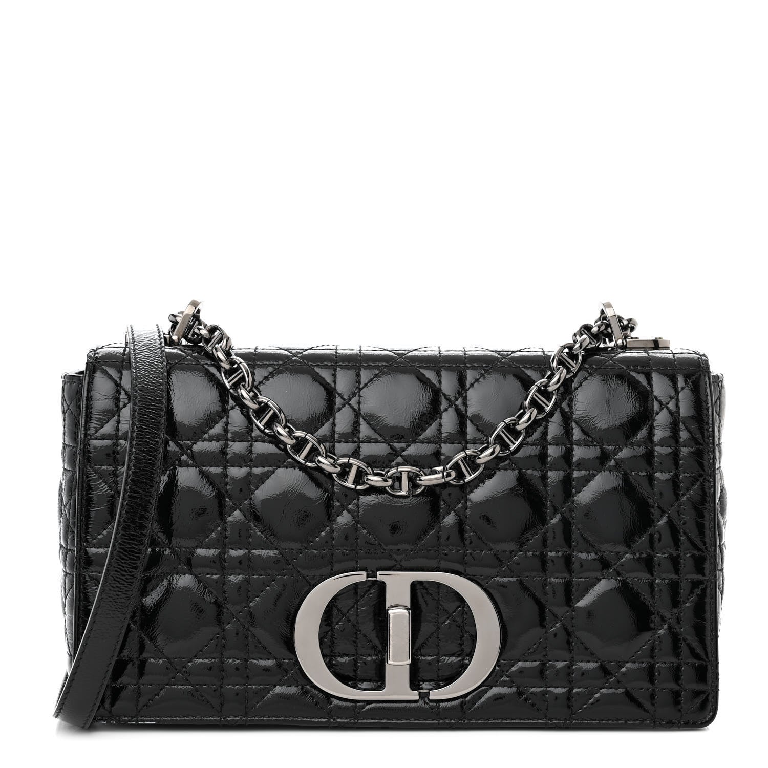 Christian Dior Crinkled Patent Lambskin Cannage Medium Caro Bag Black 1 of 11