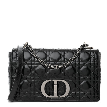 Christian Dior Crinkled Patent Lambskin Cannage Medium Caro Bag Black 1 of 11