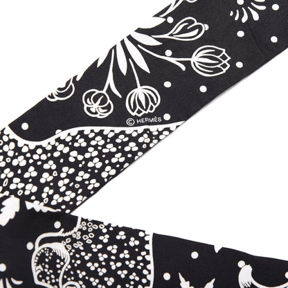 Hermes Silk Les Leopards Twilly Black White 3 of 3