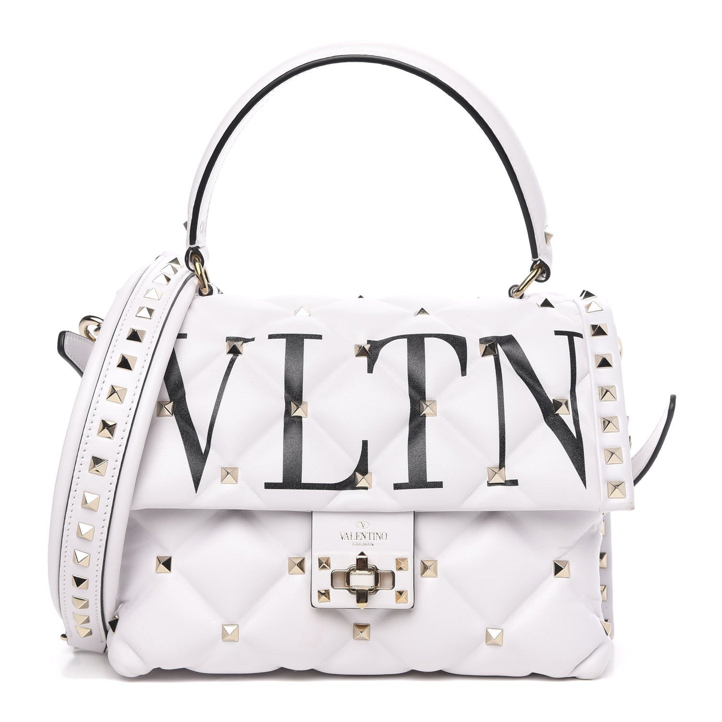 Lambskin VLTN Print Candystud Top Handle Bag Optic White Black