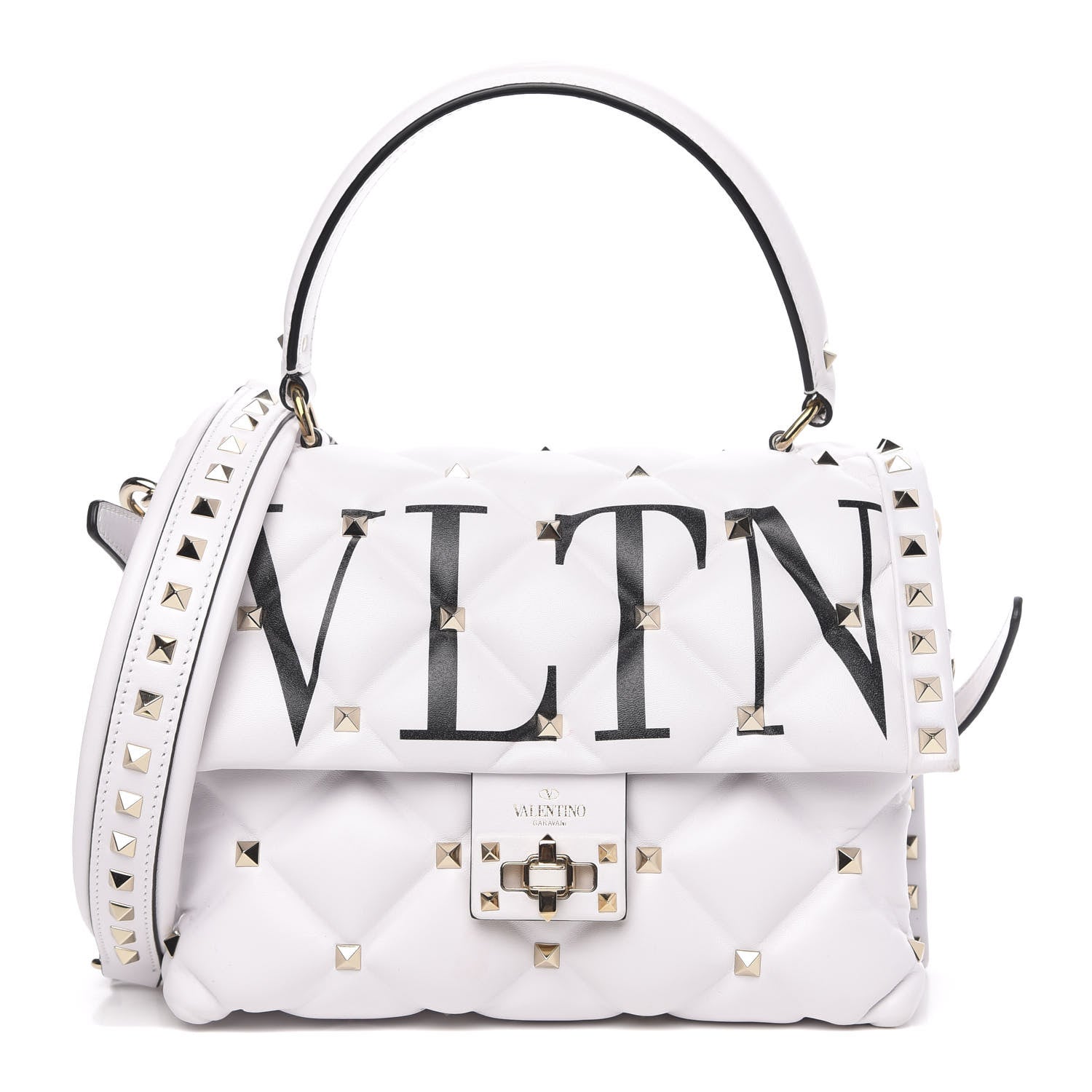 Valentino Garavani Lambskin VLTN Print Candystud Top Handle Bag Optic White Black 1 of 12