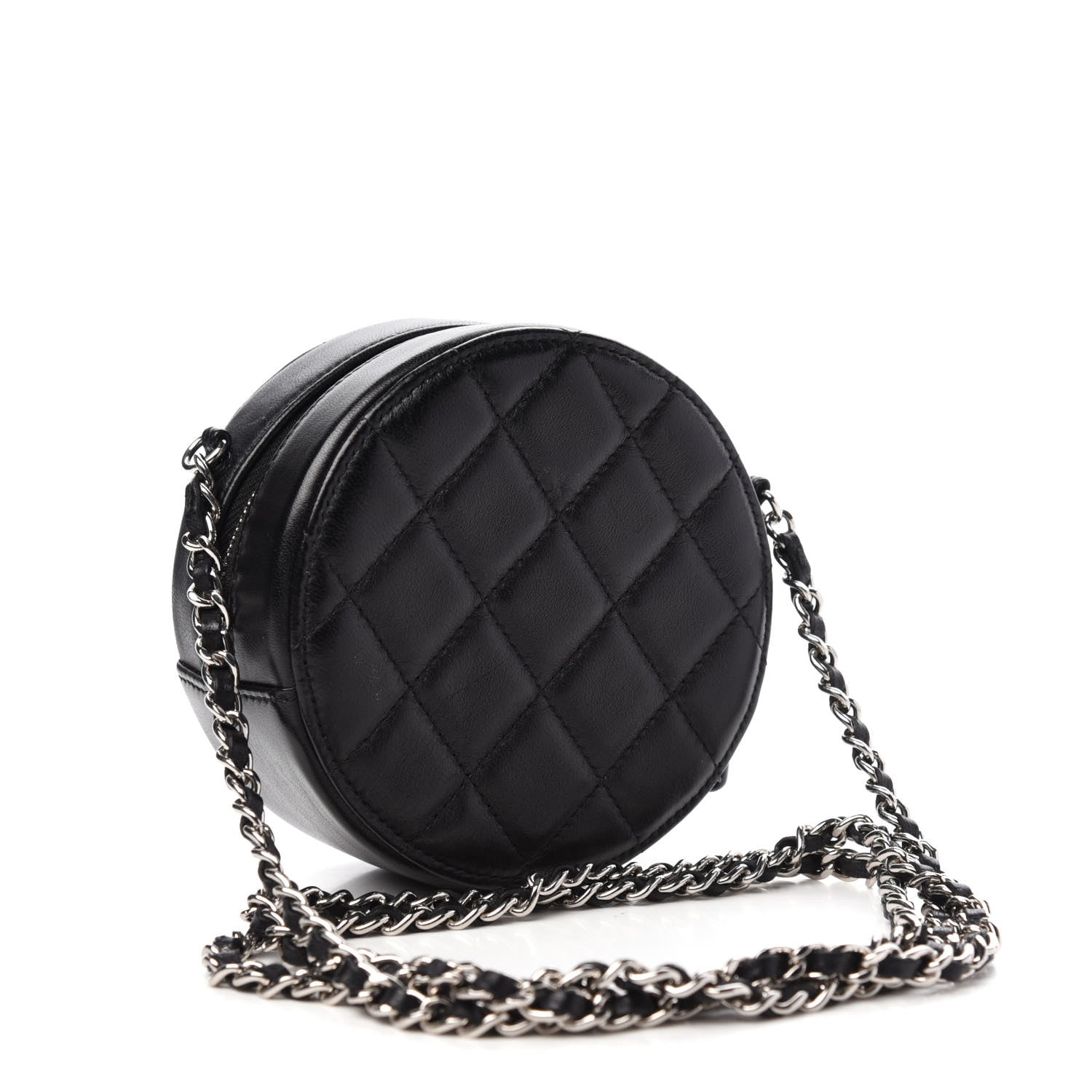Chanel Lambskin Quilted Round Clutch With Chain Black 3 of 11