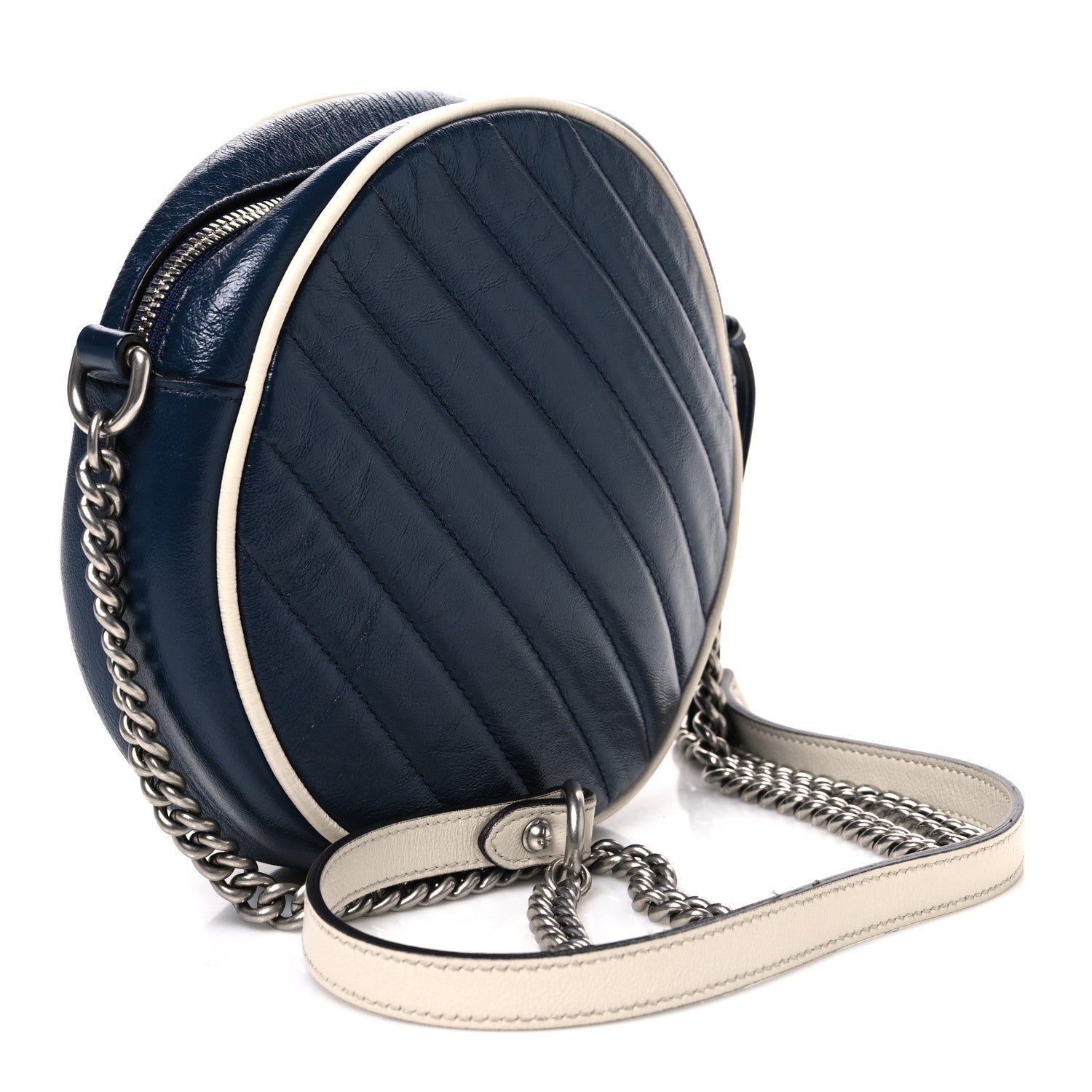 Gucci Azalea Calfskin Matelasse Diagonal Mini Torchon GG Marmont Round Shoulder Bag Blue Agata Mystic White 2 of 10