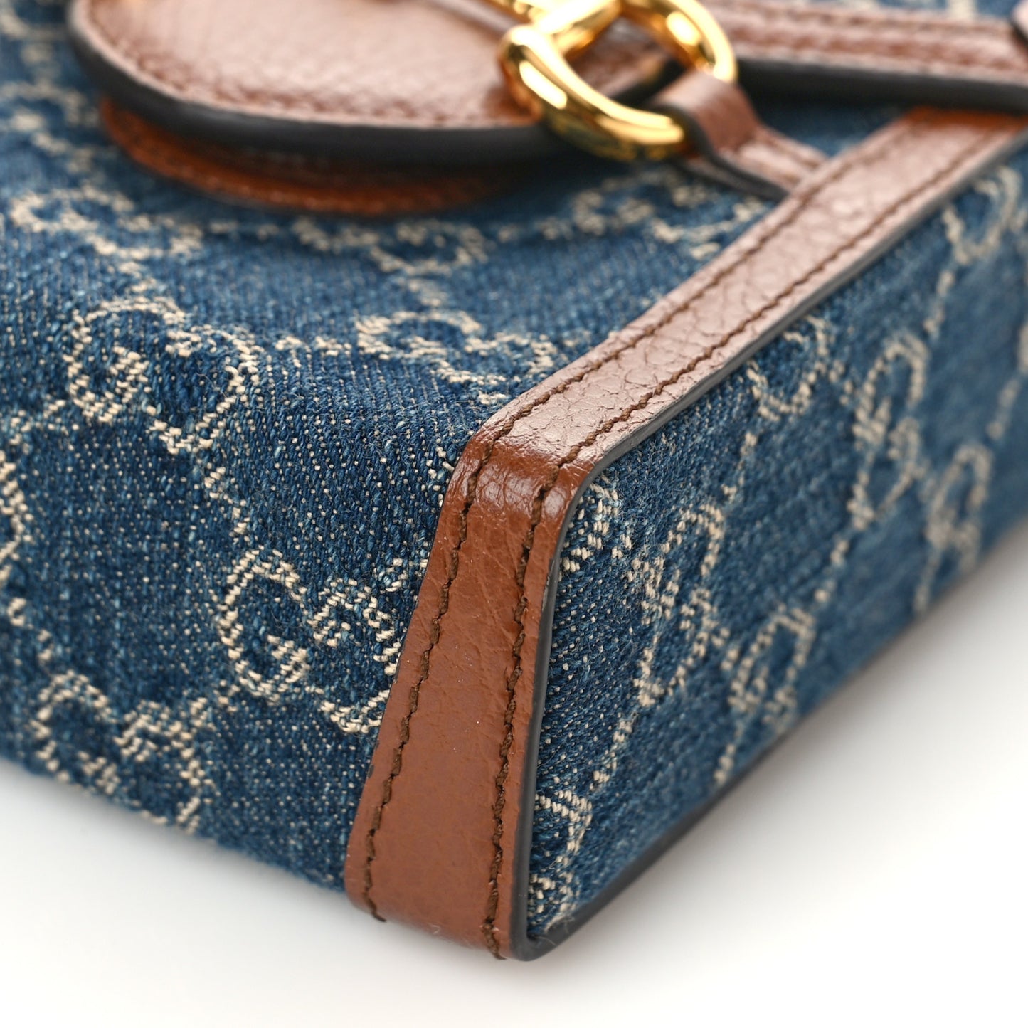 New Denim GG Monogram Dollar Calfskin Mini Horsebit 1955 Crossbody Bag Blue Tea Cuir Epilog