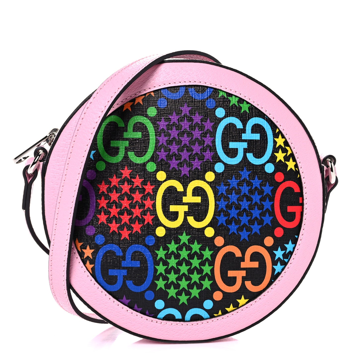 GG Supreme Monogram Psychedelic Round Shoulder Bag Black Multicolor Sugar Pink