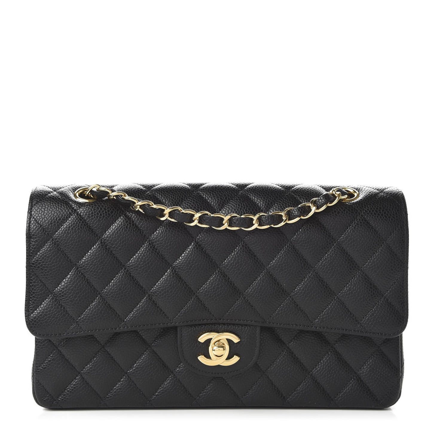Caviar Quilted Medium Double Flap Black