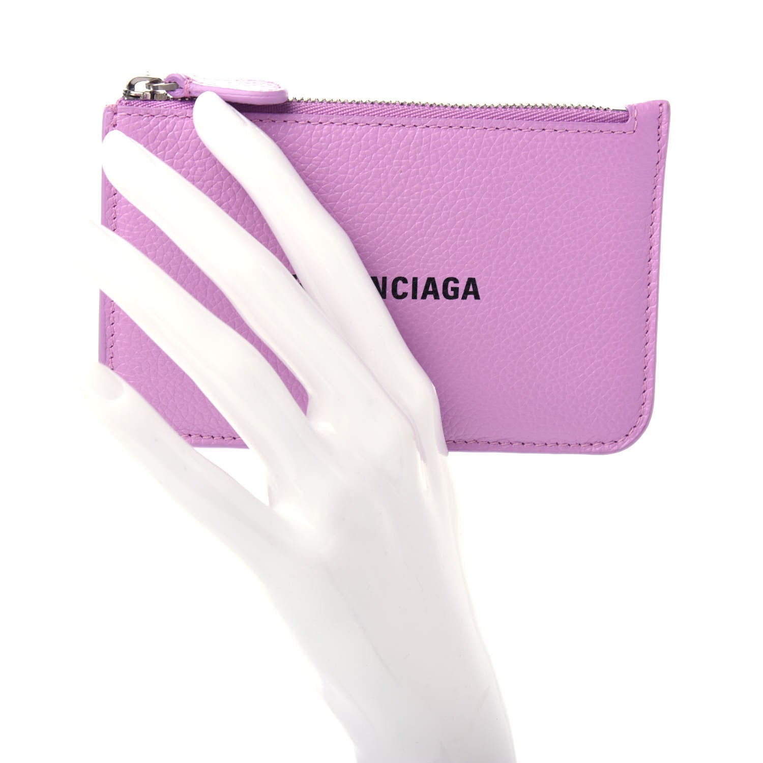 Balenciaga Grained Calfskin Logo Large Cash Long Coin Card Holder Lilac Black 2 of 8