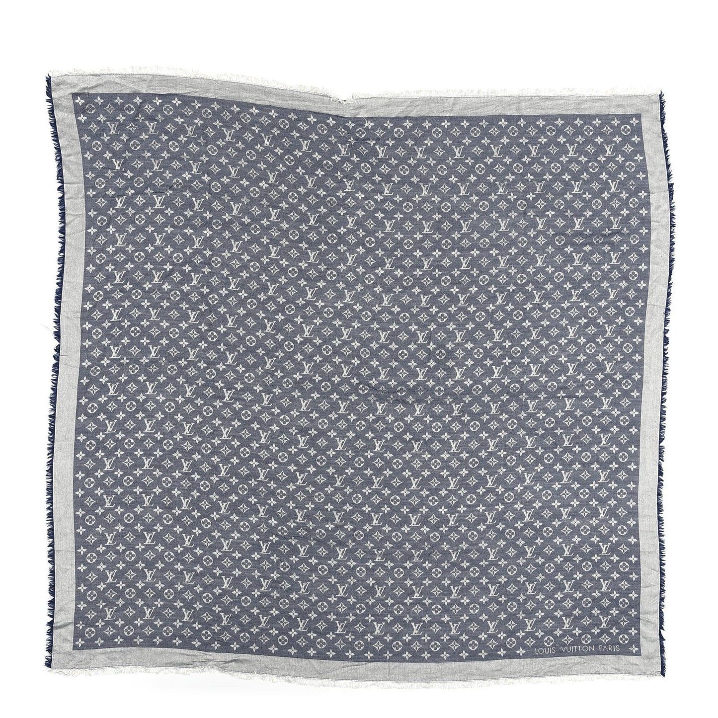 Wool Silk Monogram Denim Shawl Blue