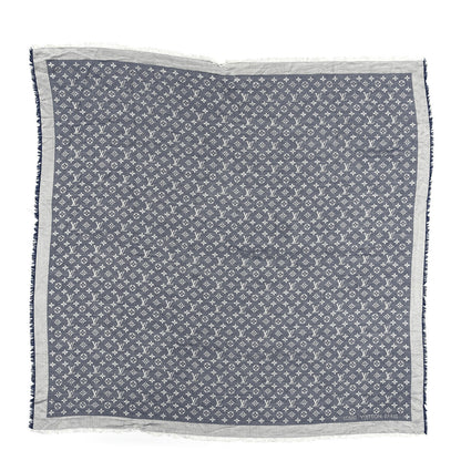 Louis Vuitton Wool Silk Monogram Denim Shawl Blue 1 of 6