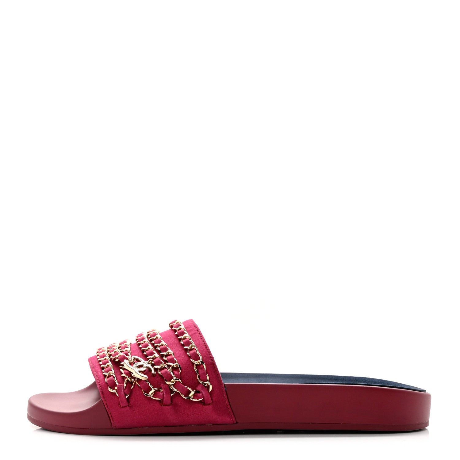 Chanel Satin Chain Flat Sandals 39 Dark Fuchsia 1 of 10