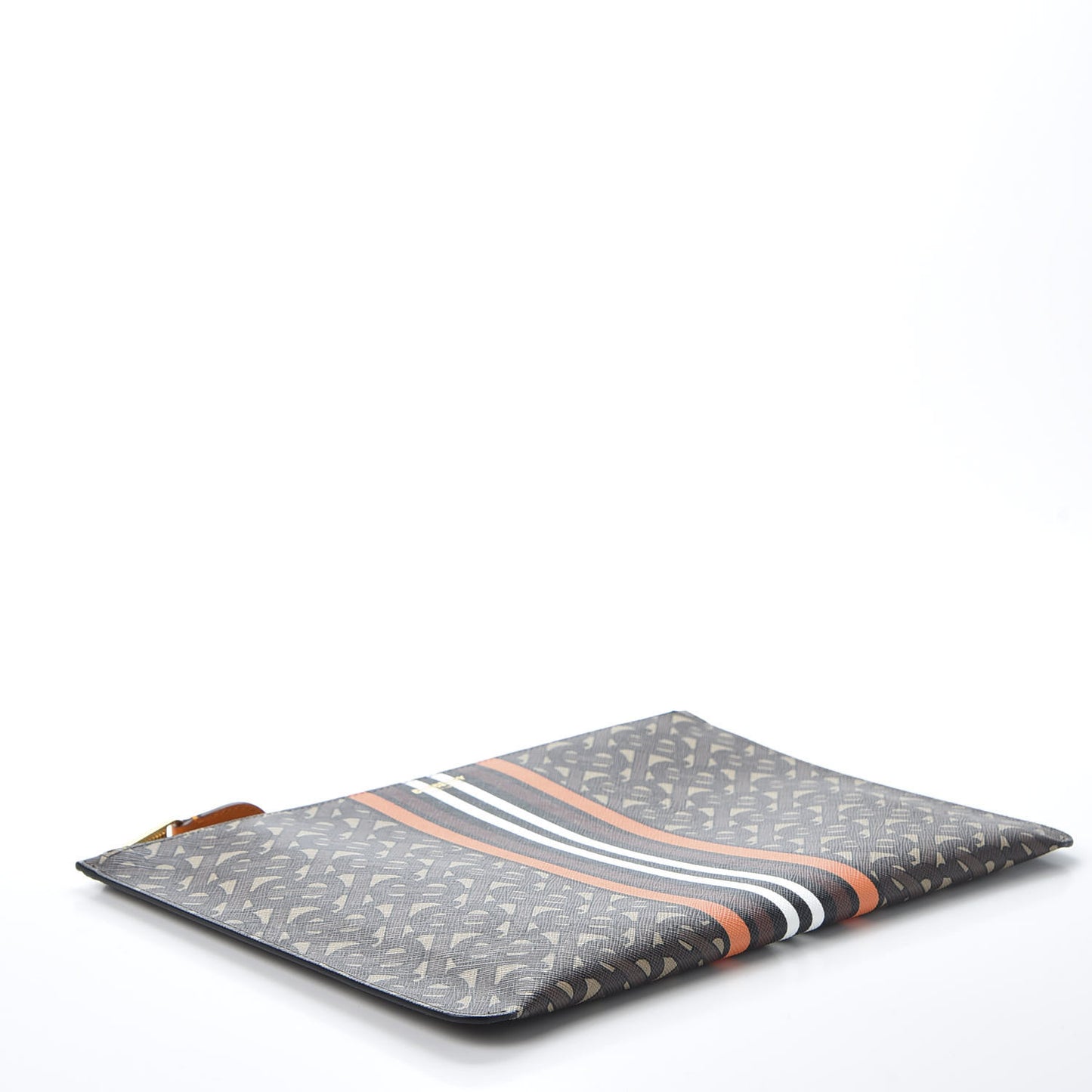 E-Canvas Monogram Stripe Zip Pouch Bridle Brown