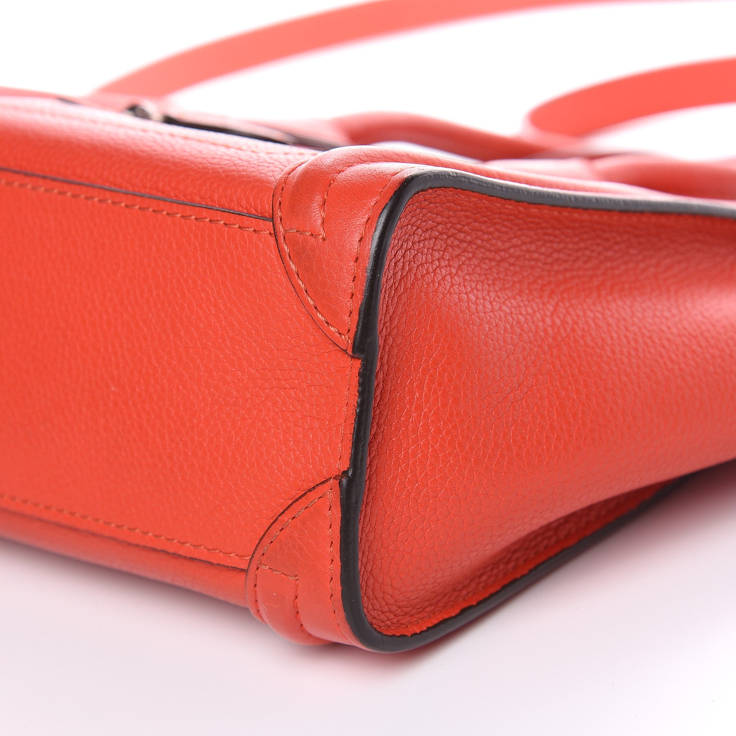 Celine Drummed Calfskin Nano Luggage Vermillion 9 of 13