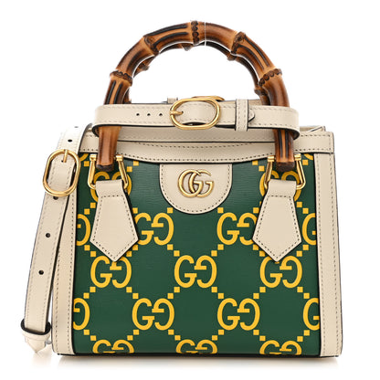 Gucci Azalea Calfskin GG Monogram Bi-Color Debossed Mini Diana Tote Bag Emerald Stone Topaz Mystic White 1 of 10