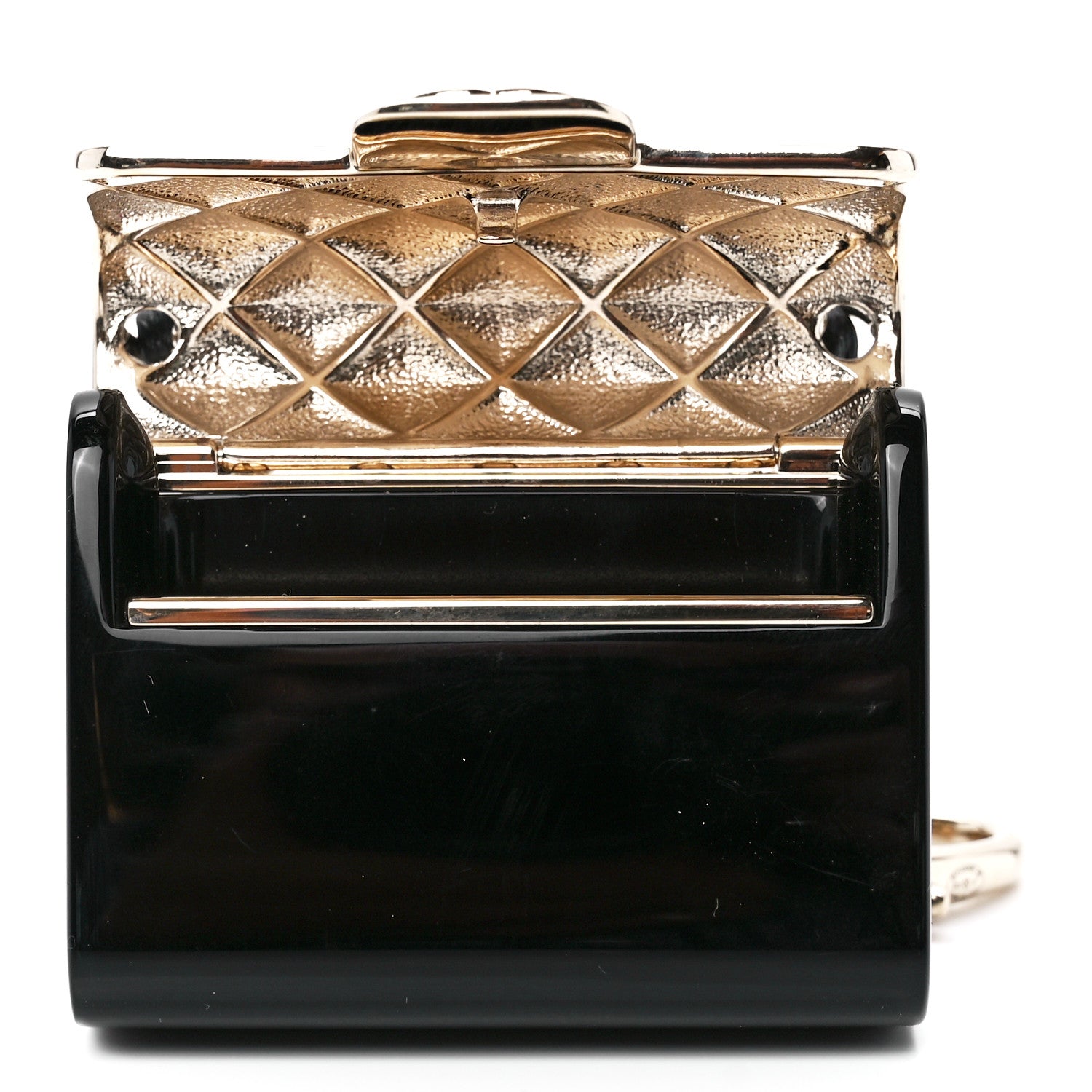 Chanel Metal Resin Lambskin Quilted Minaudiere Keychain Golden Black 5 of 10