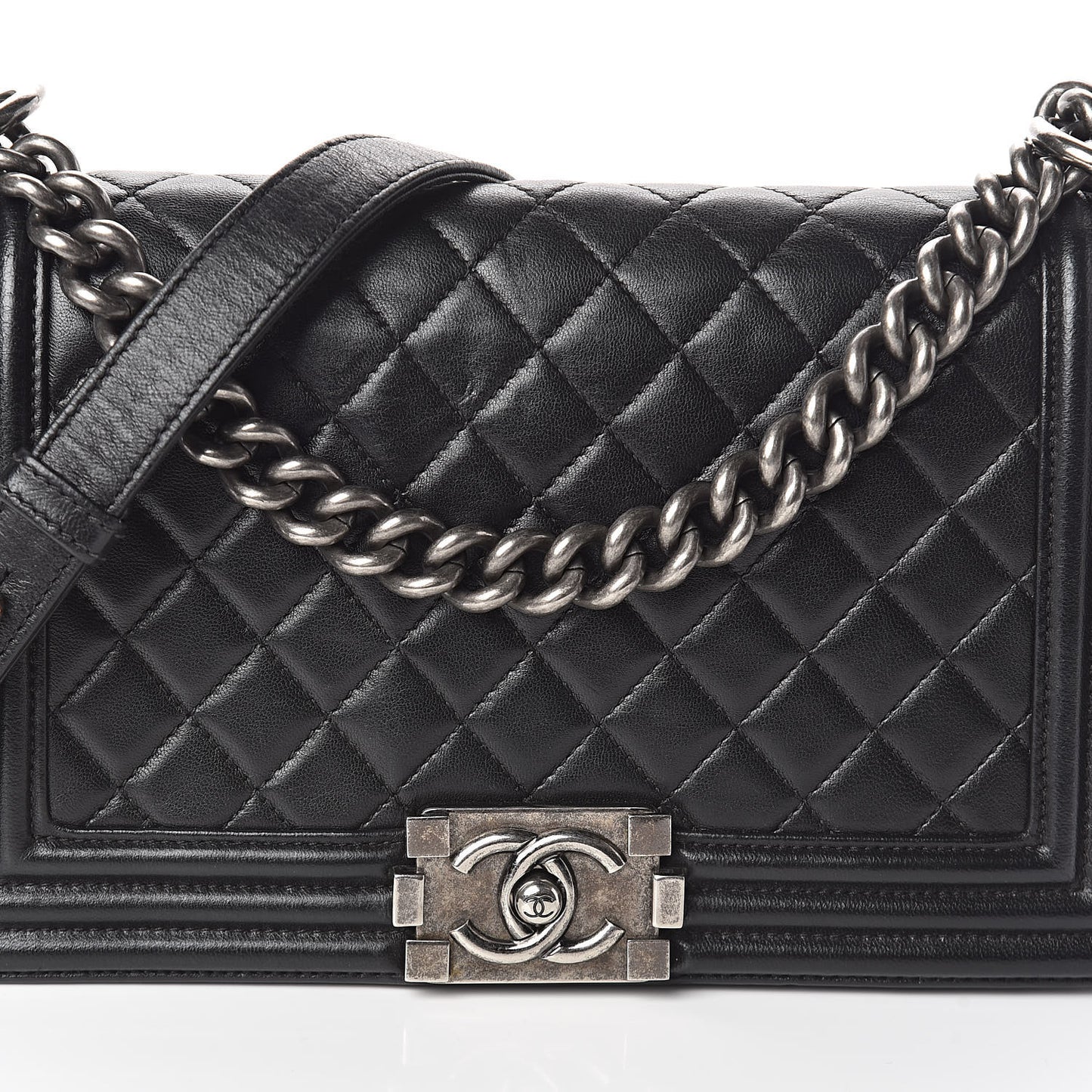 Lambskin Quilted Medium Boy Flap Black