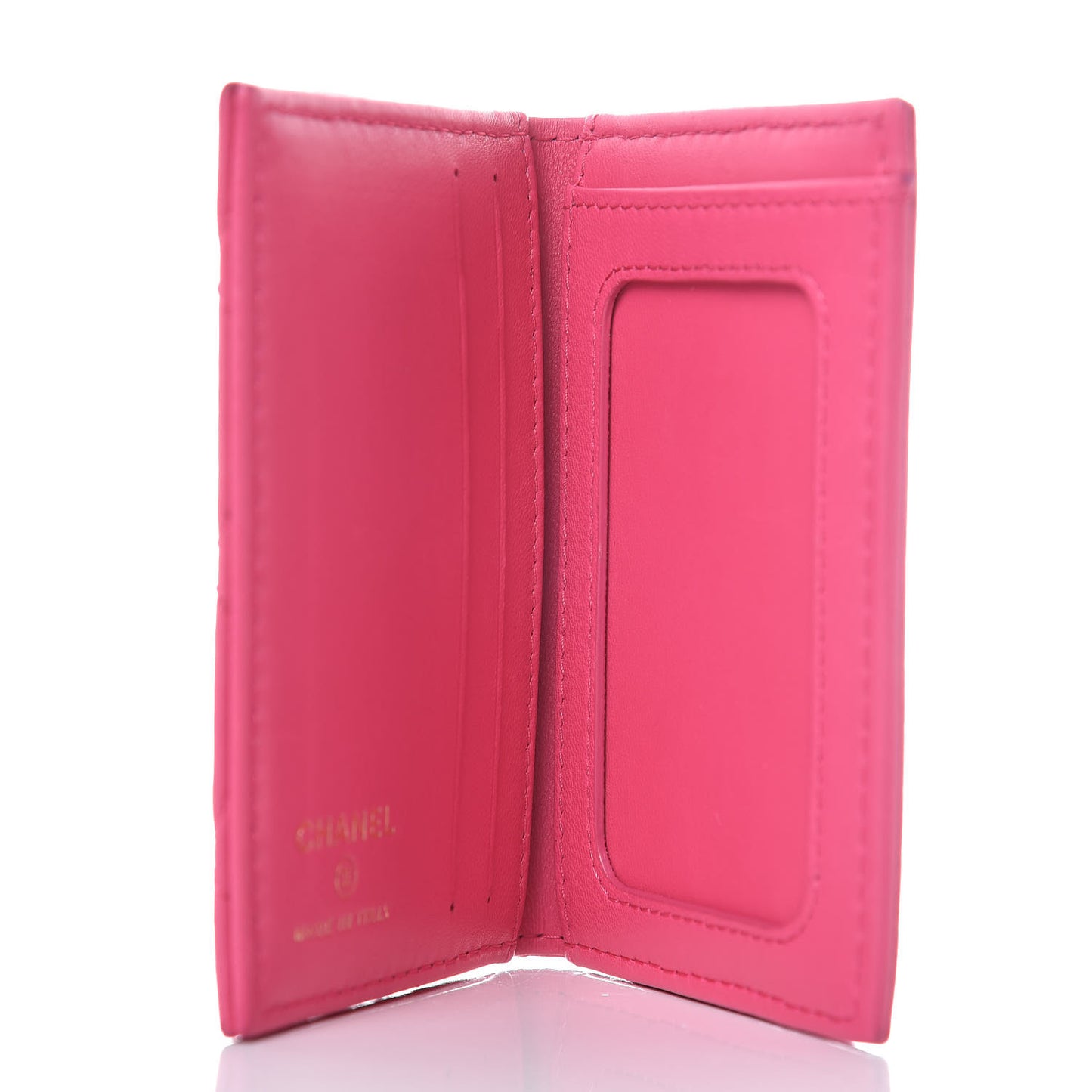 Lambskin Quilted Card Holder Wallet Fuchsia