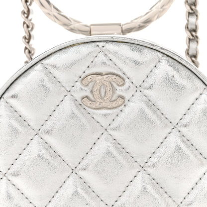 Chanel Metallic Calfskin Quilted Round Bracelet Clutch With Chain Silver 8 of 10