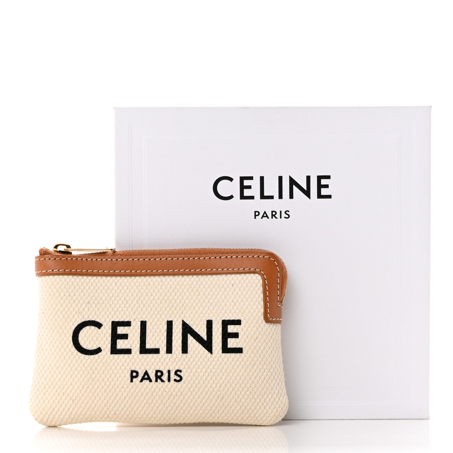 Celine Canvas Calfskin Logo Coin Card Pouch Cream Tan 7 of 7