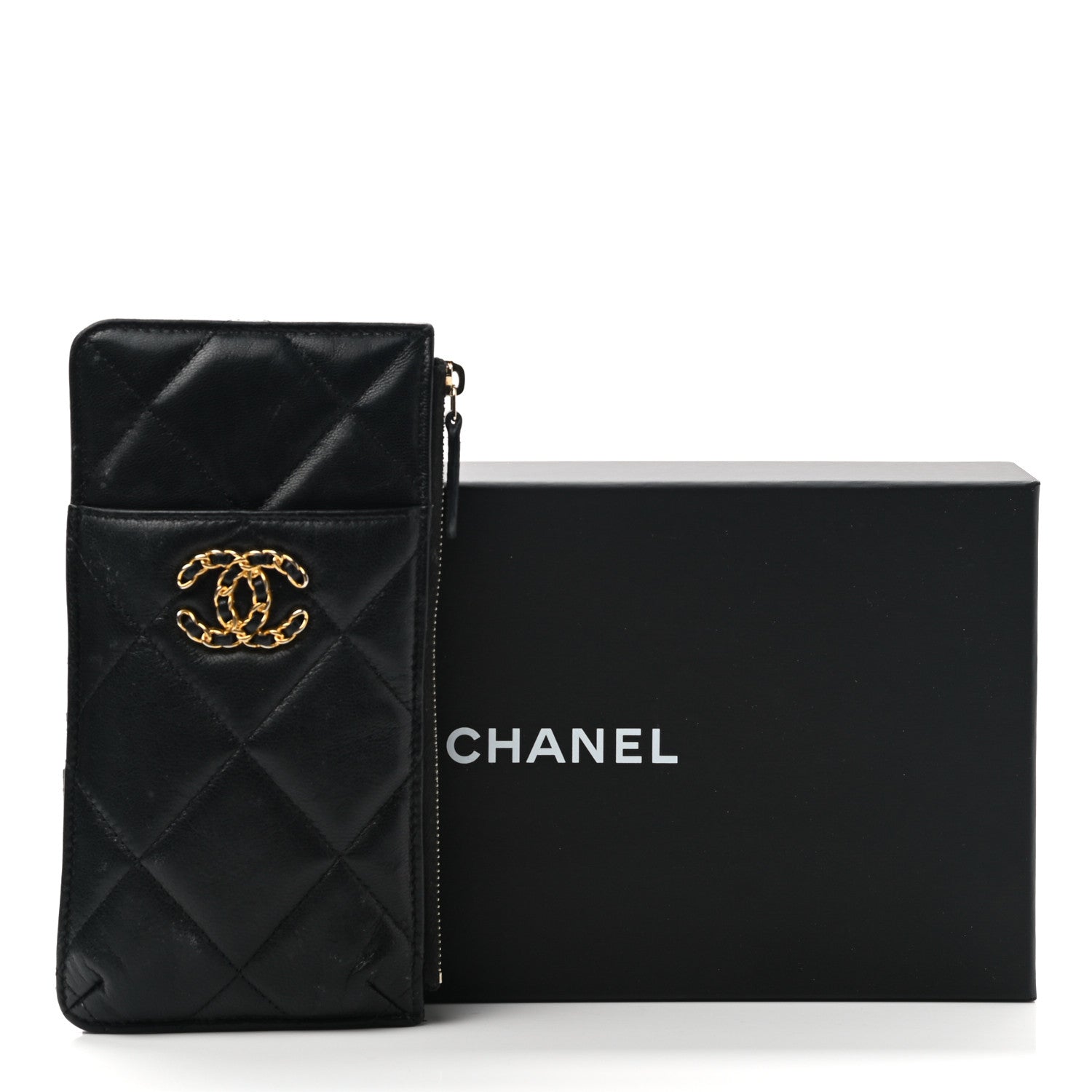 Chanel Lambskin Quilted Chanel 19 Phone and Card Holder Black 12 of 12