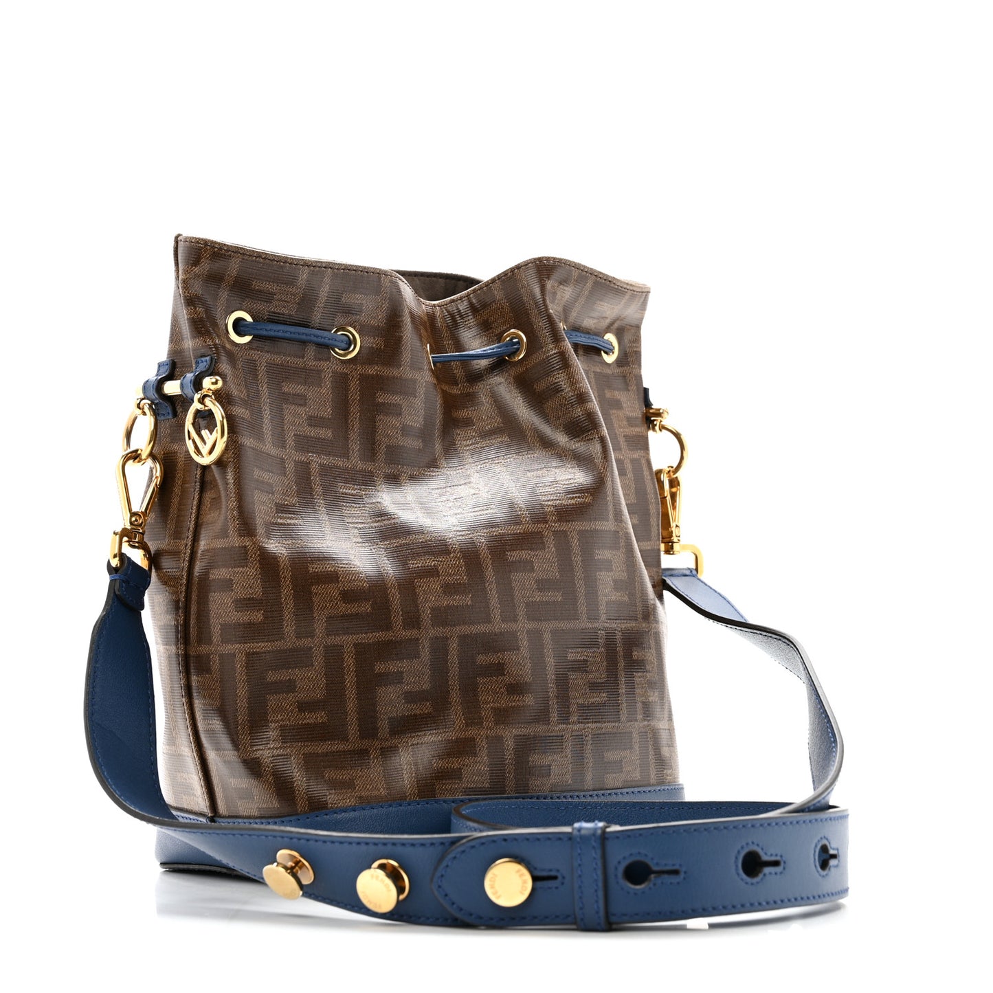 Glazed Fabric Vitello Grace F is Fendi FF 1974 Stamp Patch Grande Mon Tresor Bucket Bag Mogano Panna Iris