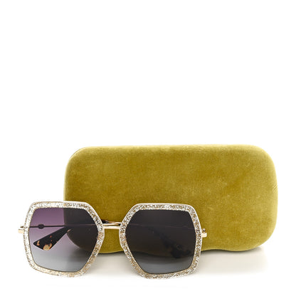 Gucci Glitter Acetate Oversize Square Frame Sunglasses GG0106S Gold 7 of 7