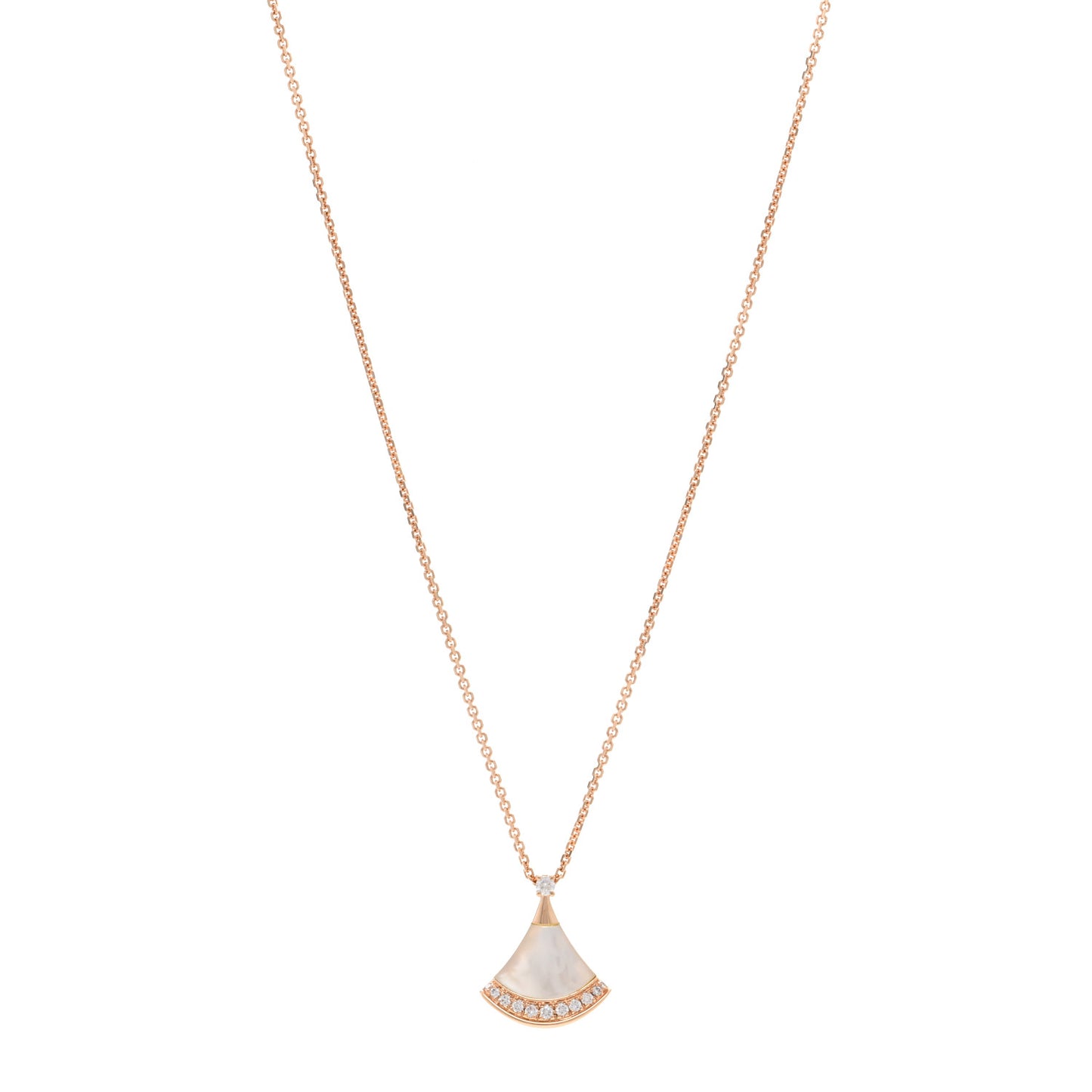 18K Rose Gold Diamond Mother of Pearl Divas' Dream Pave Pendant Necklace
