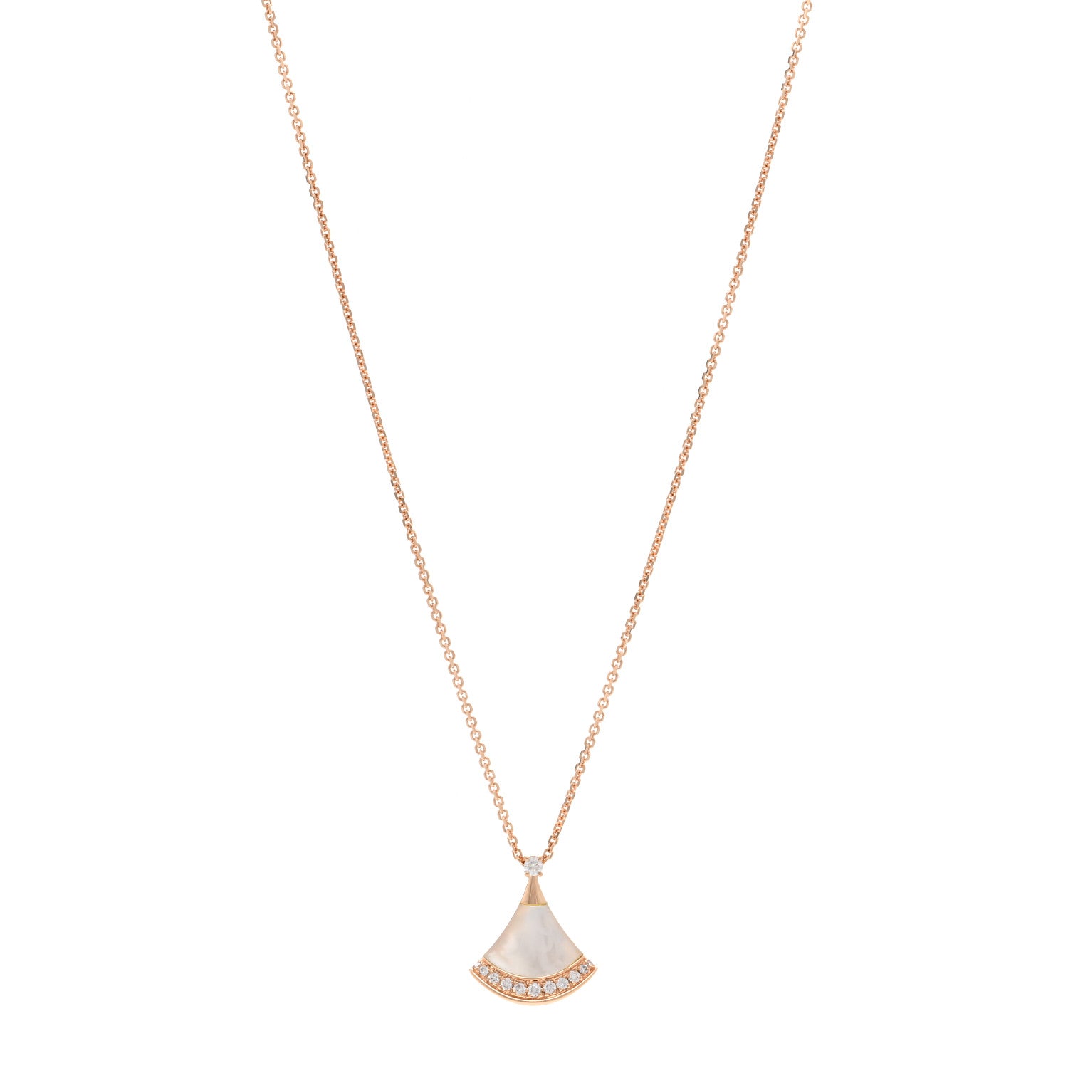 Bulgari 18K Rose Gold Diamond Mother of Pearl Divas' Dream Pave Pendant Necklace 1 of 5