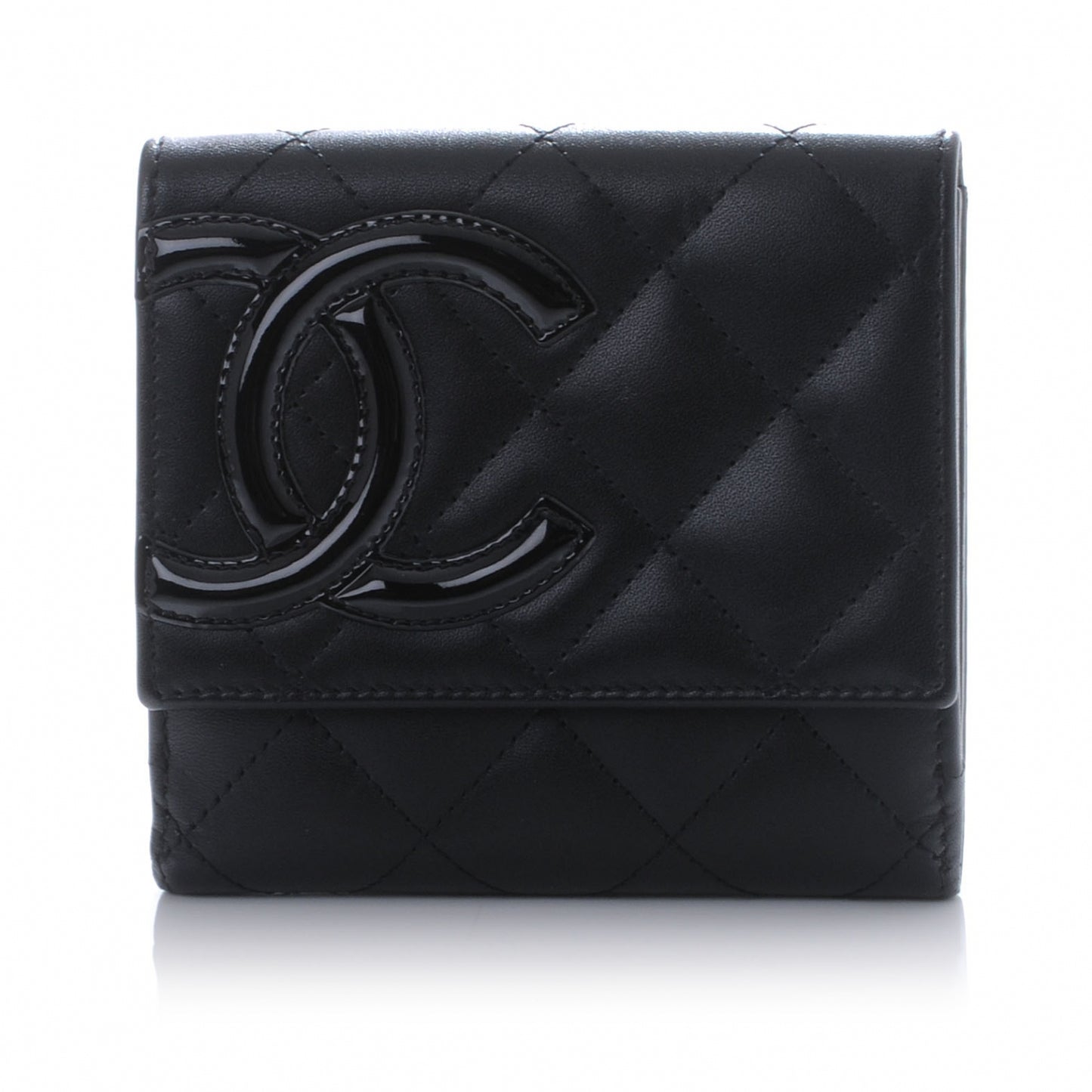Calfskin Quilted Cambon Compact Wallet Black