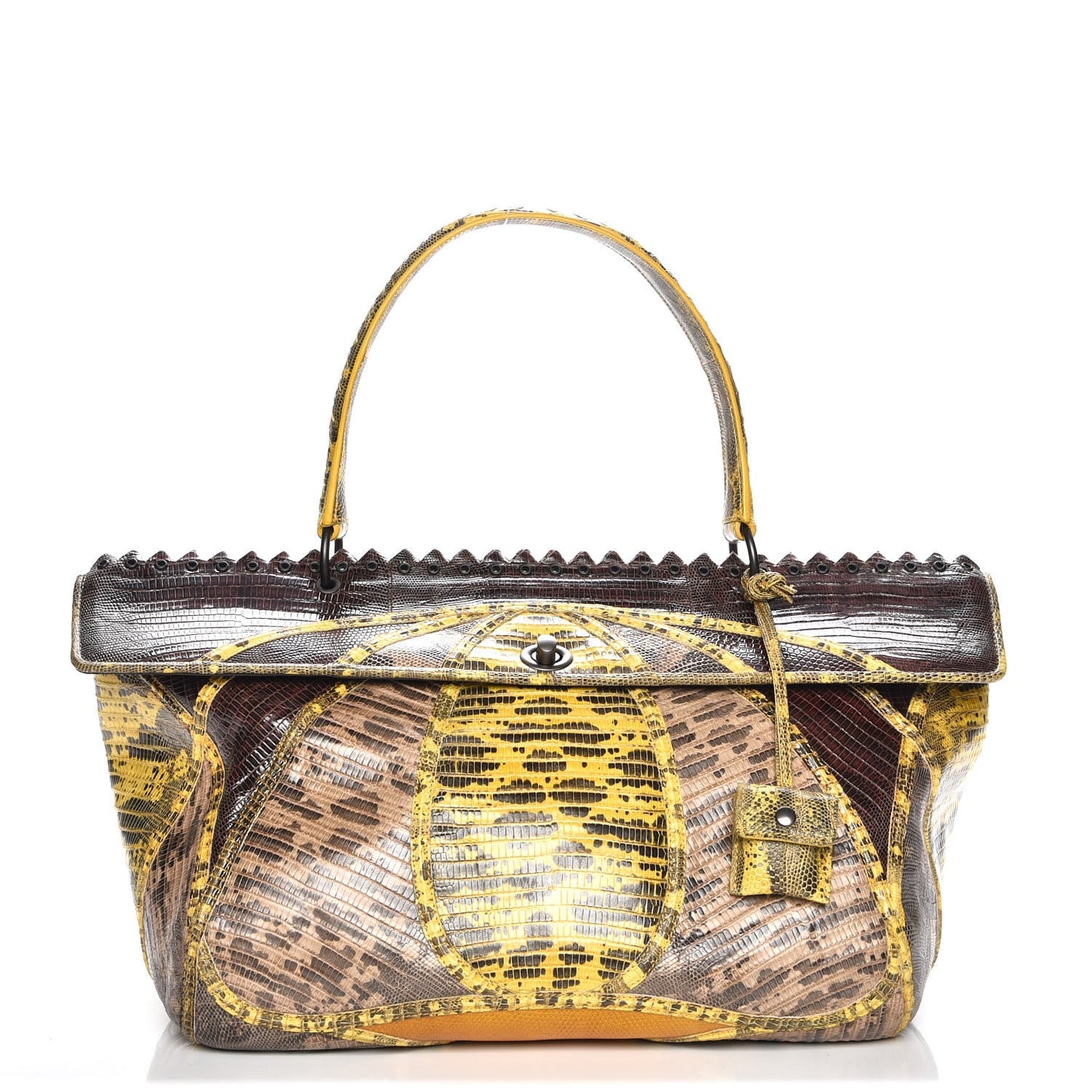 Tejus Lizard Patchwork Prezioso Satchel Yolk Cigar Truffle