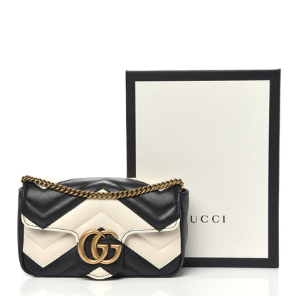 Gucci Calfskin Matelasse Super Mini GG Marmont Shoulder Bag Black White 13 of 13