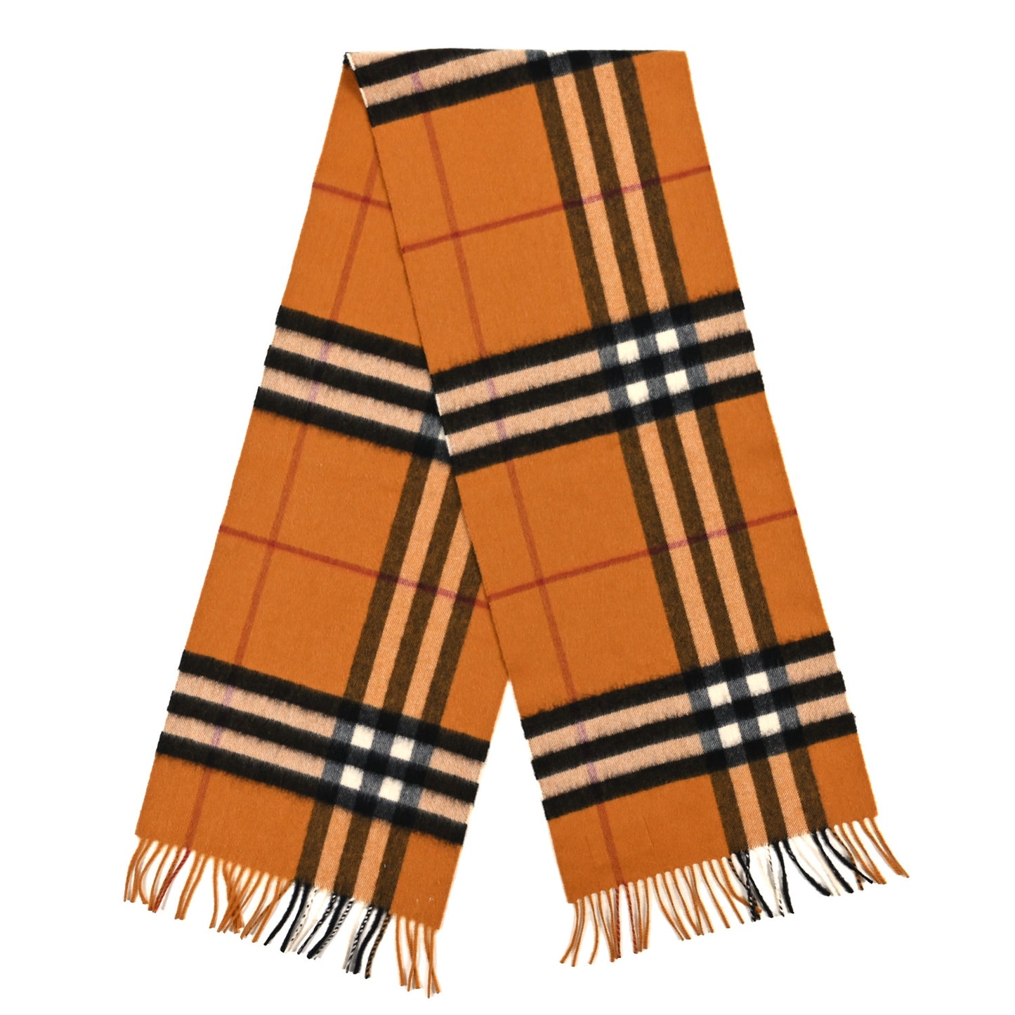 Cashmere Giant Check Fringe Scarf Amber Yellow