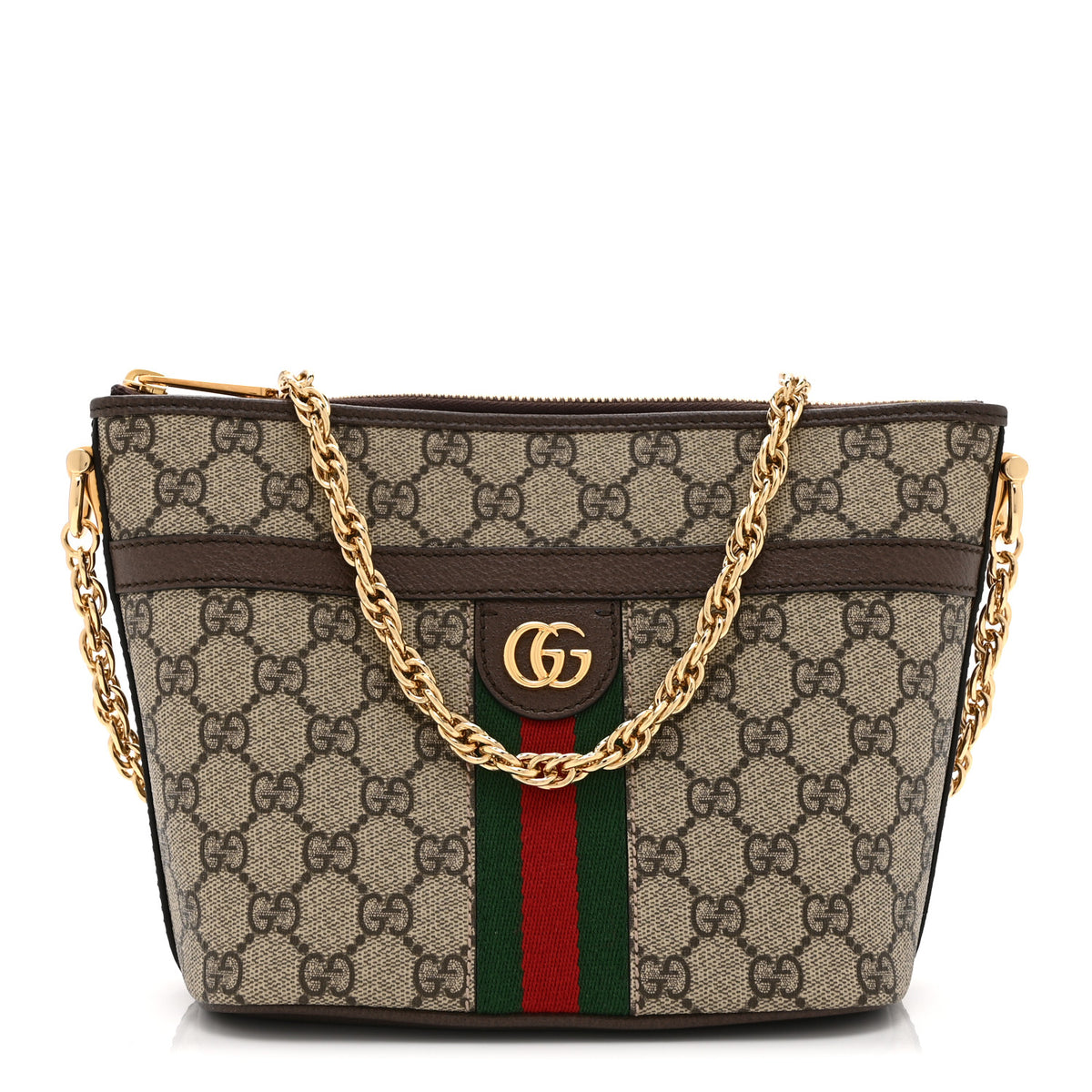 Gucci GG Supreme Monogram Web Ophidia Chain Shoulder Bag Brown 1 of 11