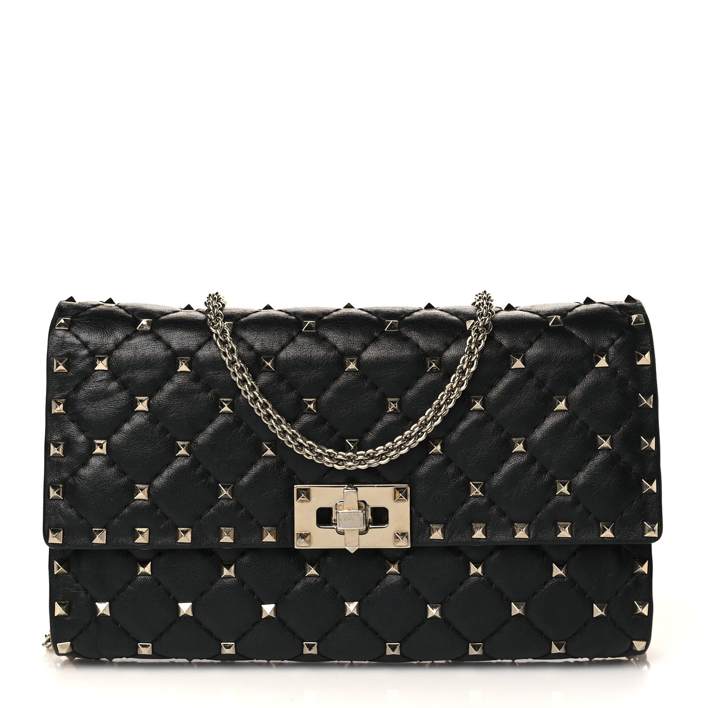 Lambskin Rockstud Spike Wallet on Chain Black