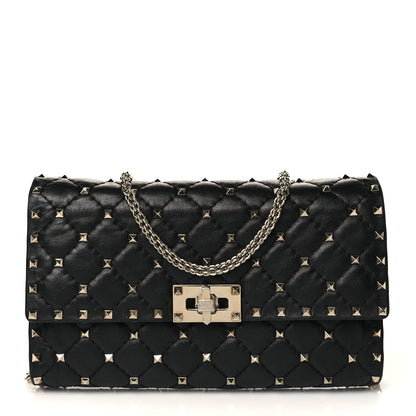 Valentino Garavani Lambskin Rockstud Spike Wallet on Chain Black 1 of 9