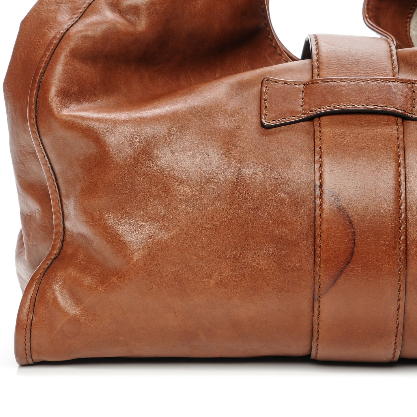 Washed Calfskin Medium Soft Stirrup Shoulder Bag Brown