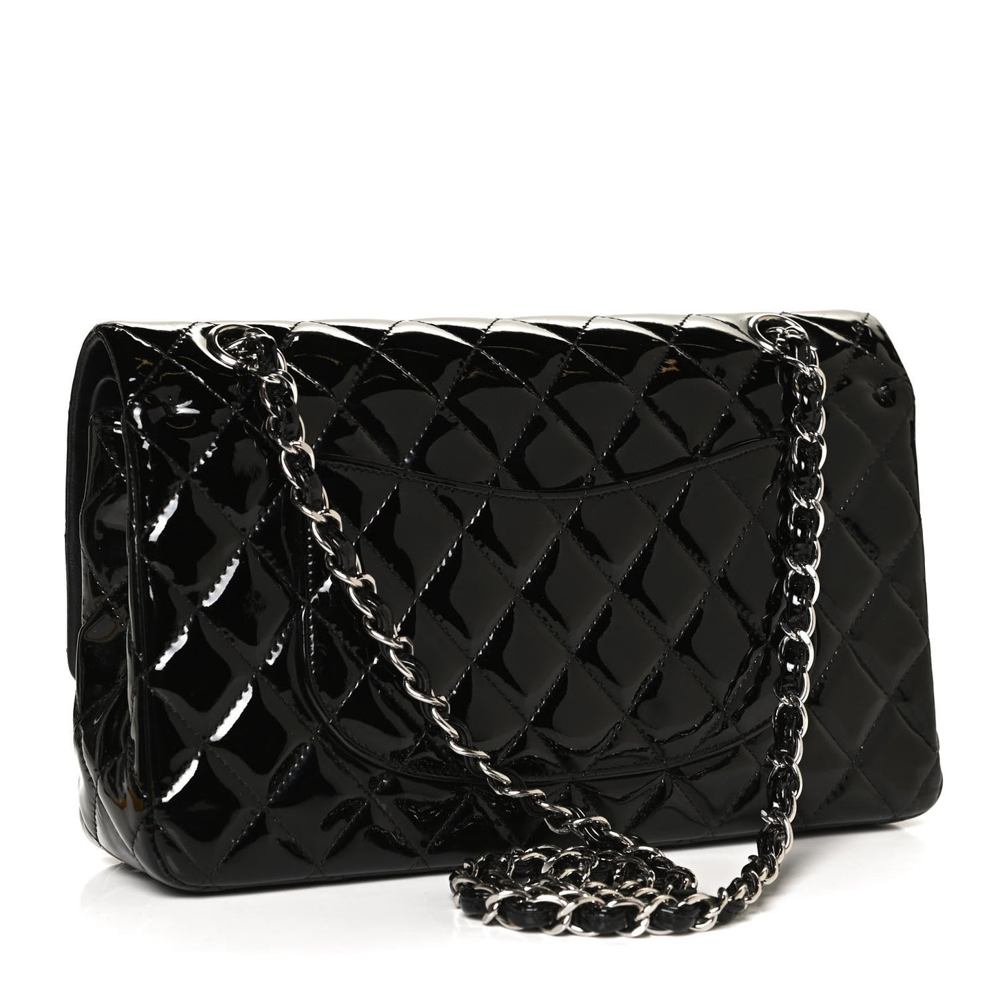 Patent Quilted Medium Double Flap Black