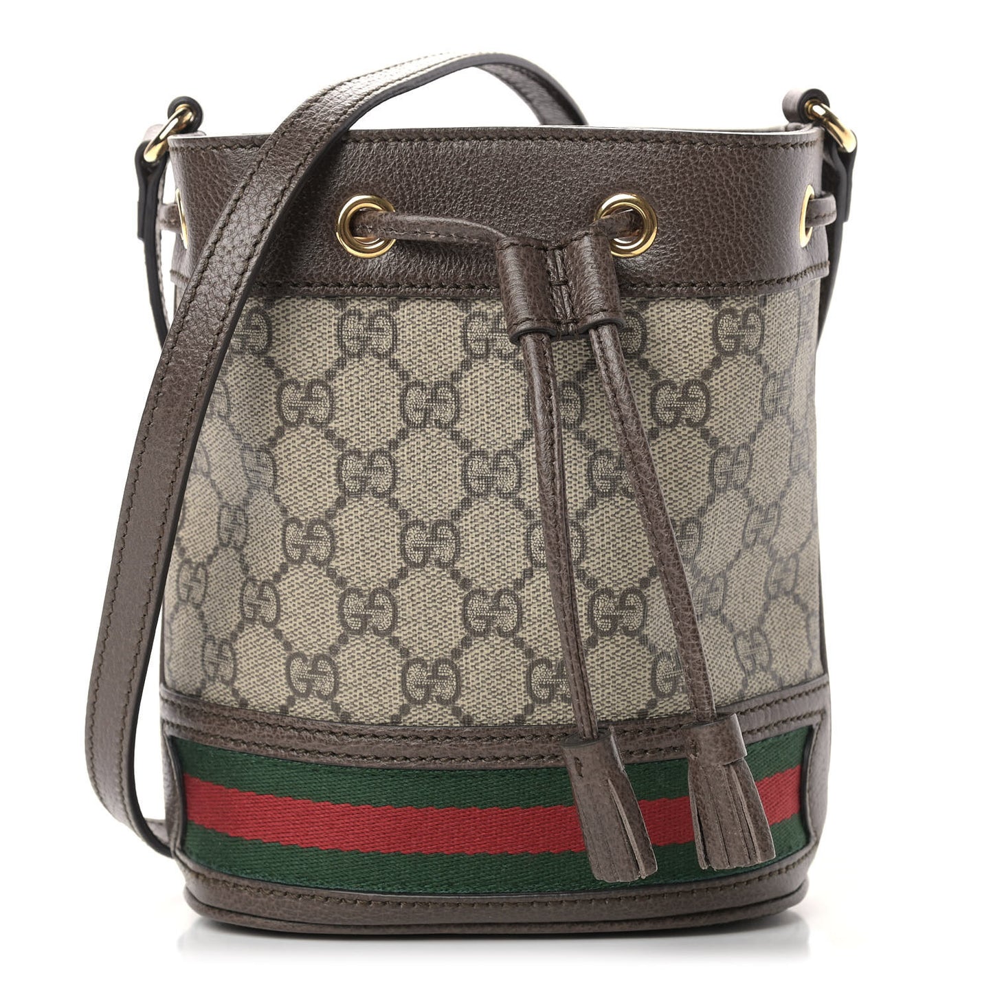 GG Supreme Monogram Web Mini Ophidia Bucket Bag Brown
