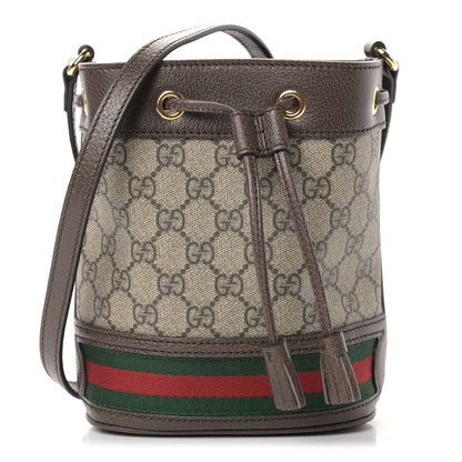 Gucci GG Supreme Monogram Web Mini Ophidia Bucket Bag Brown 1 of 9