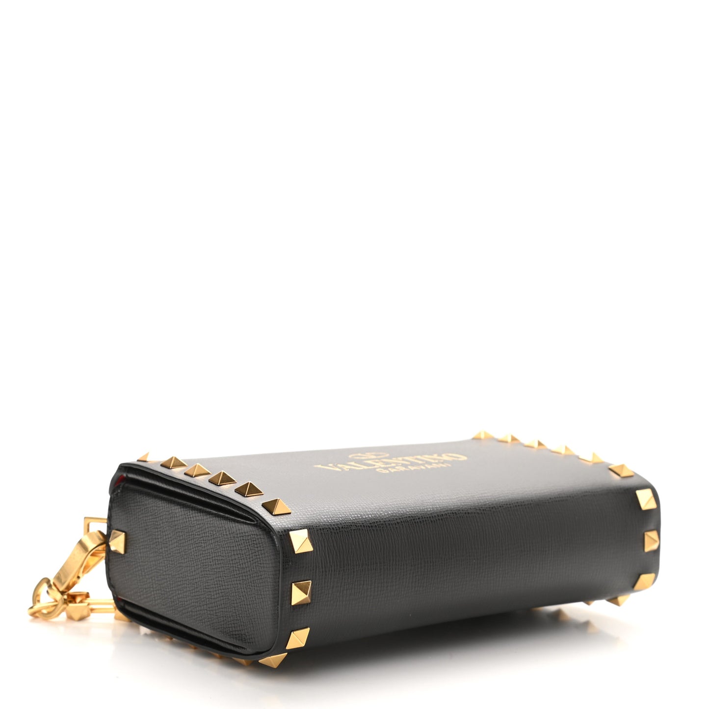 Grainy Calfskin Rockstud Alcove Box Clutch Black