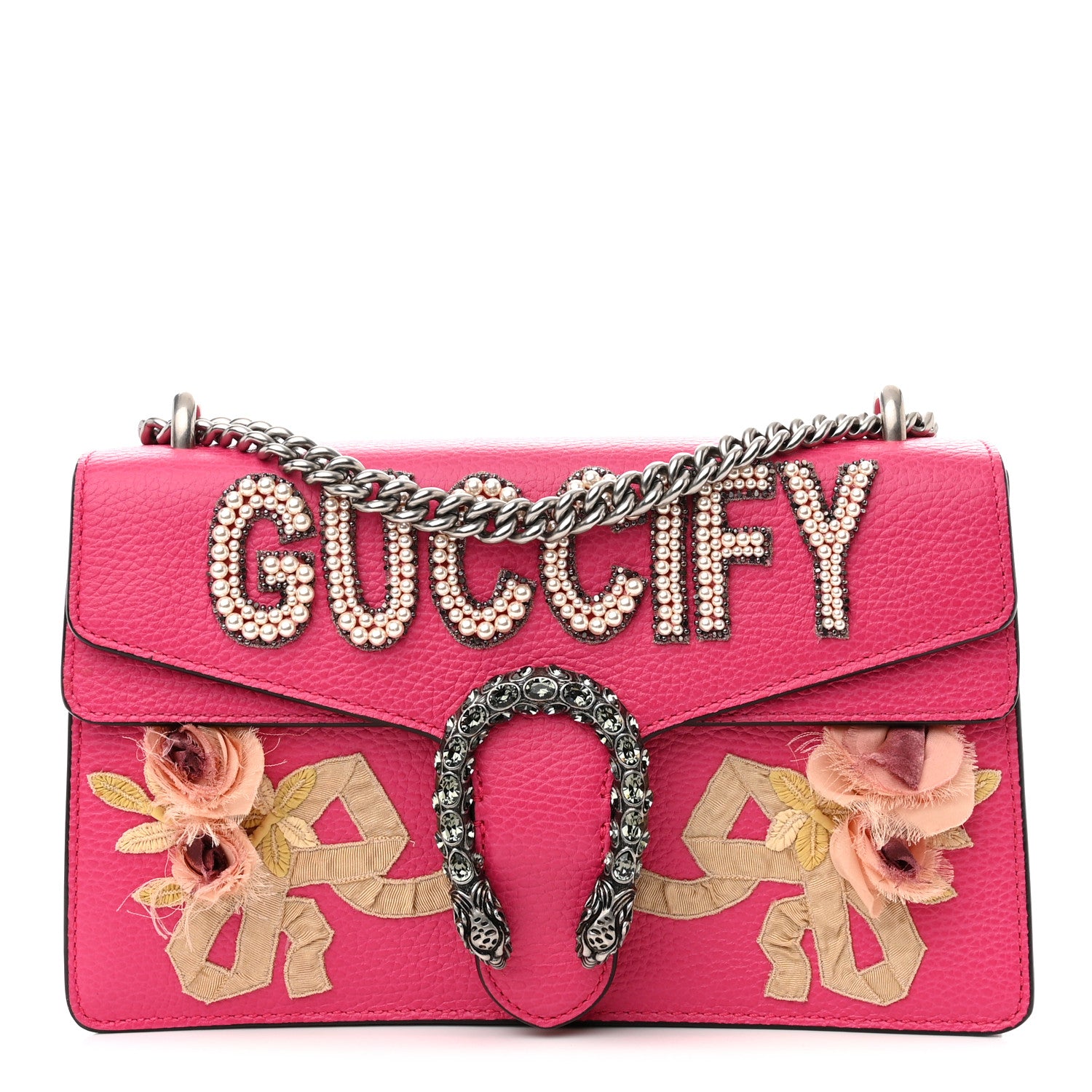 Gucci Pebbled Calfskin Embellished Guccify Small Dionysus Shoulder Bag Rosa 1 of 12