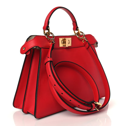 Fendi Vitello Seta Nappa Chinese Valentines Day Karligraphy Small Peekaboo I SEE U Satchel Rosso Cardinale Panna 2 of 9