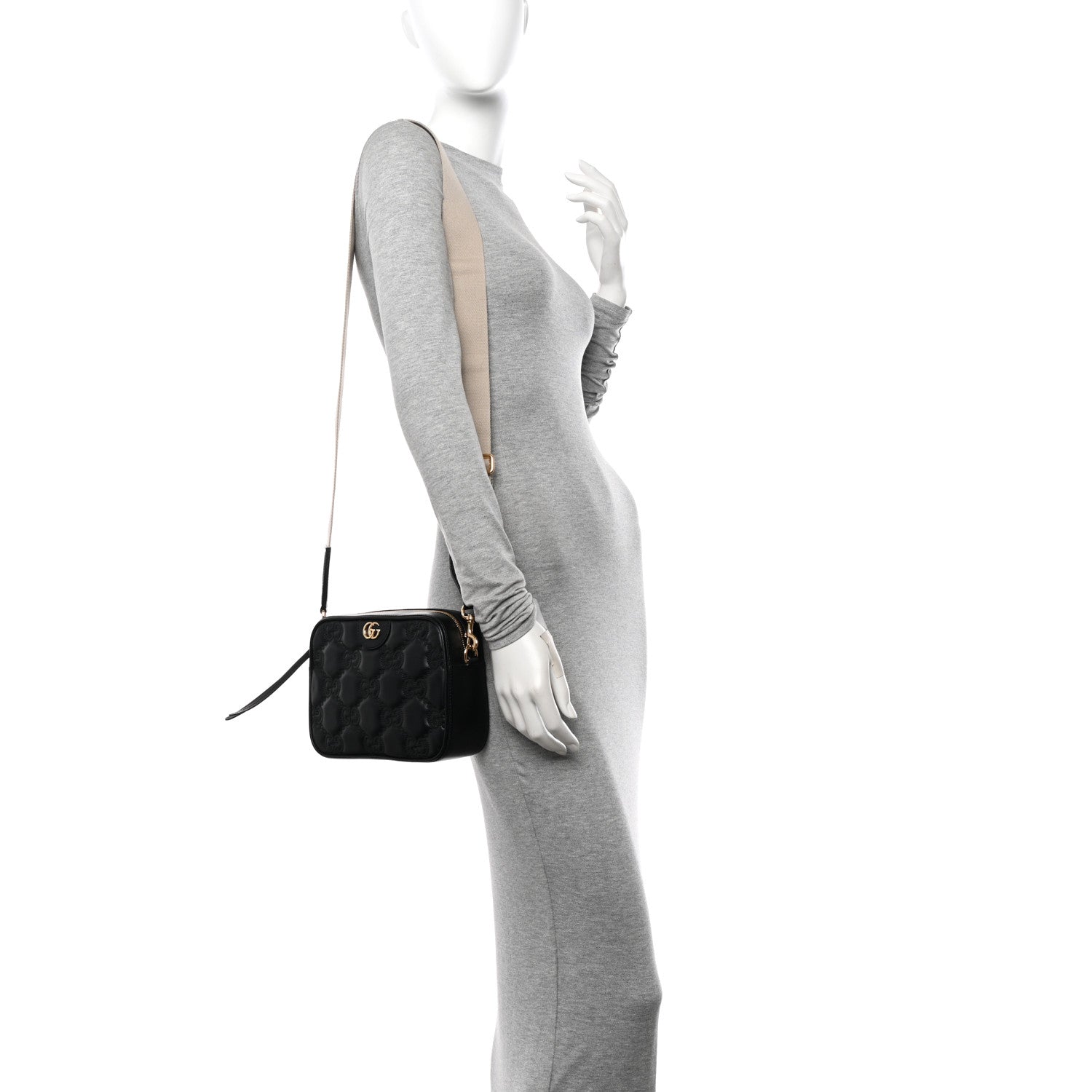 Gucci Calfskin GG Matelasse Shoulder Bag Black Natural 3 of 11