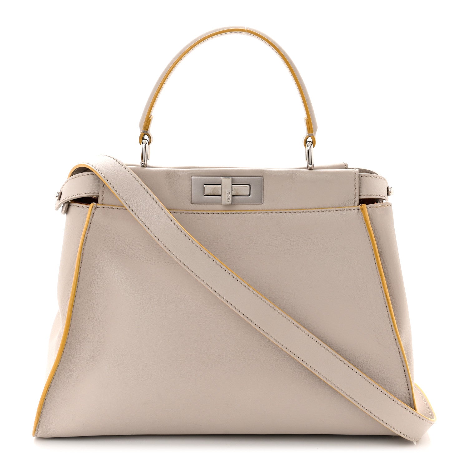 Fendi Vitello Seta Burro Medium Peekaboo Iconic Satchel Grigio Polvere Mattone 1 of 11