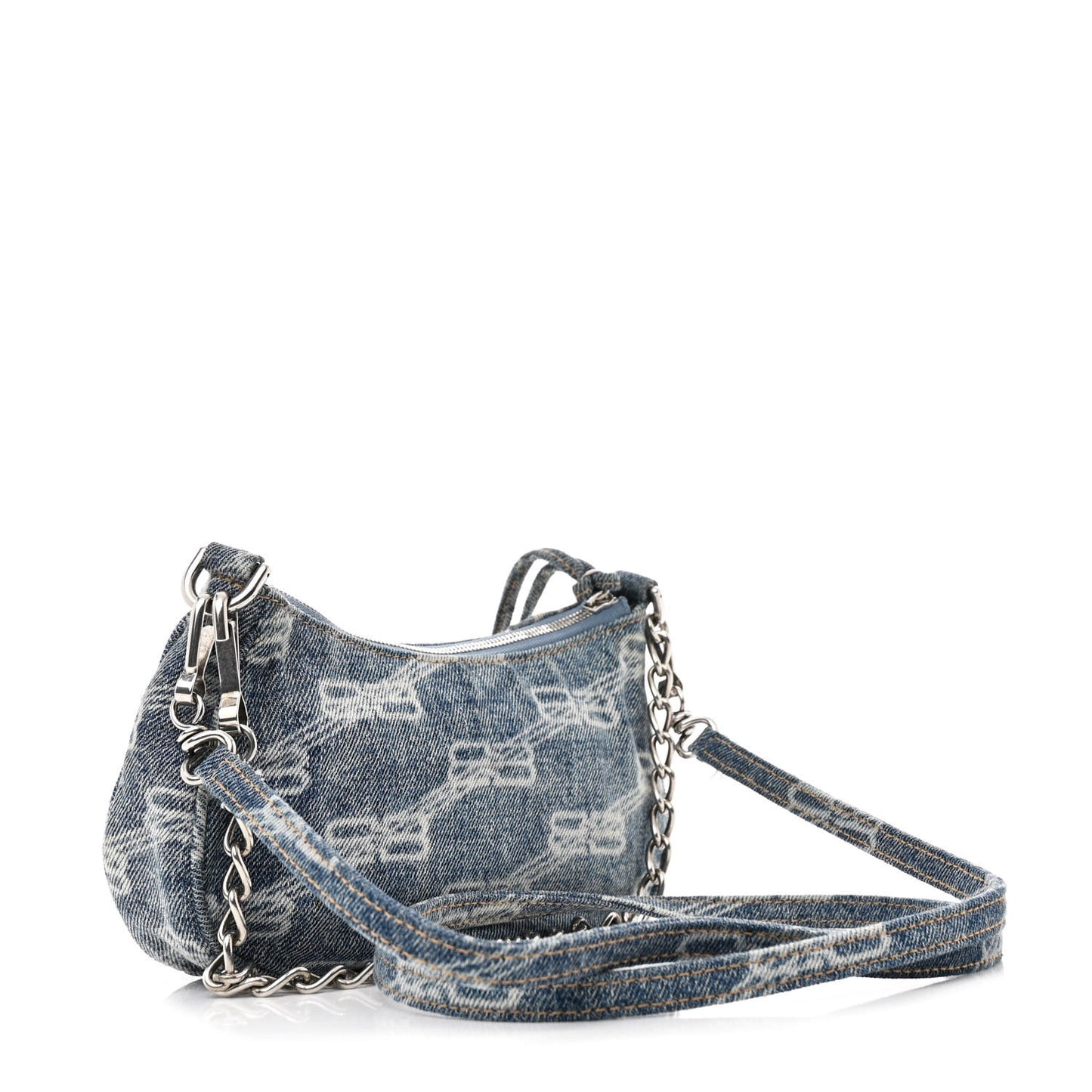 Bleached Denim BB Monogram Le Cagole Mini Purse With Chain Blue