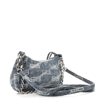 Balenciaga Bleached Denim BB Monogram Le Cagole Mini Purse With Chain Blue 3 of 11