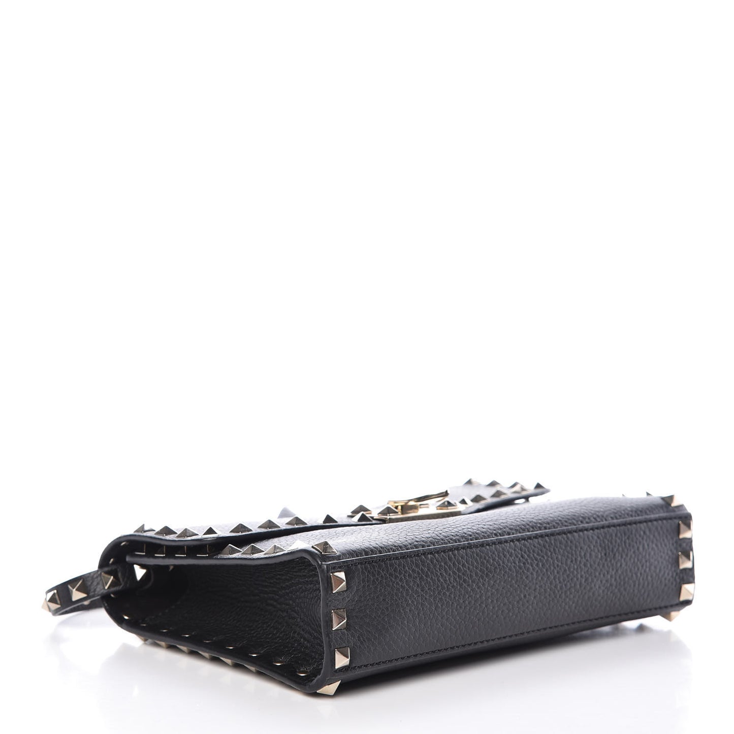 Pebbled Calfskin Medium Rockstud Flip Lock Crossbody Bag Black