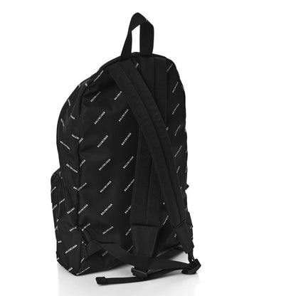 Balenciaga Twill Nylon Allover Logo Print Explorer Backpack Black White 3 of 8