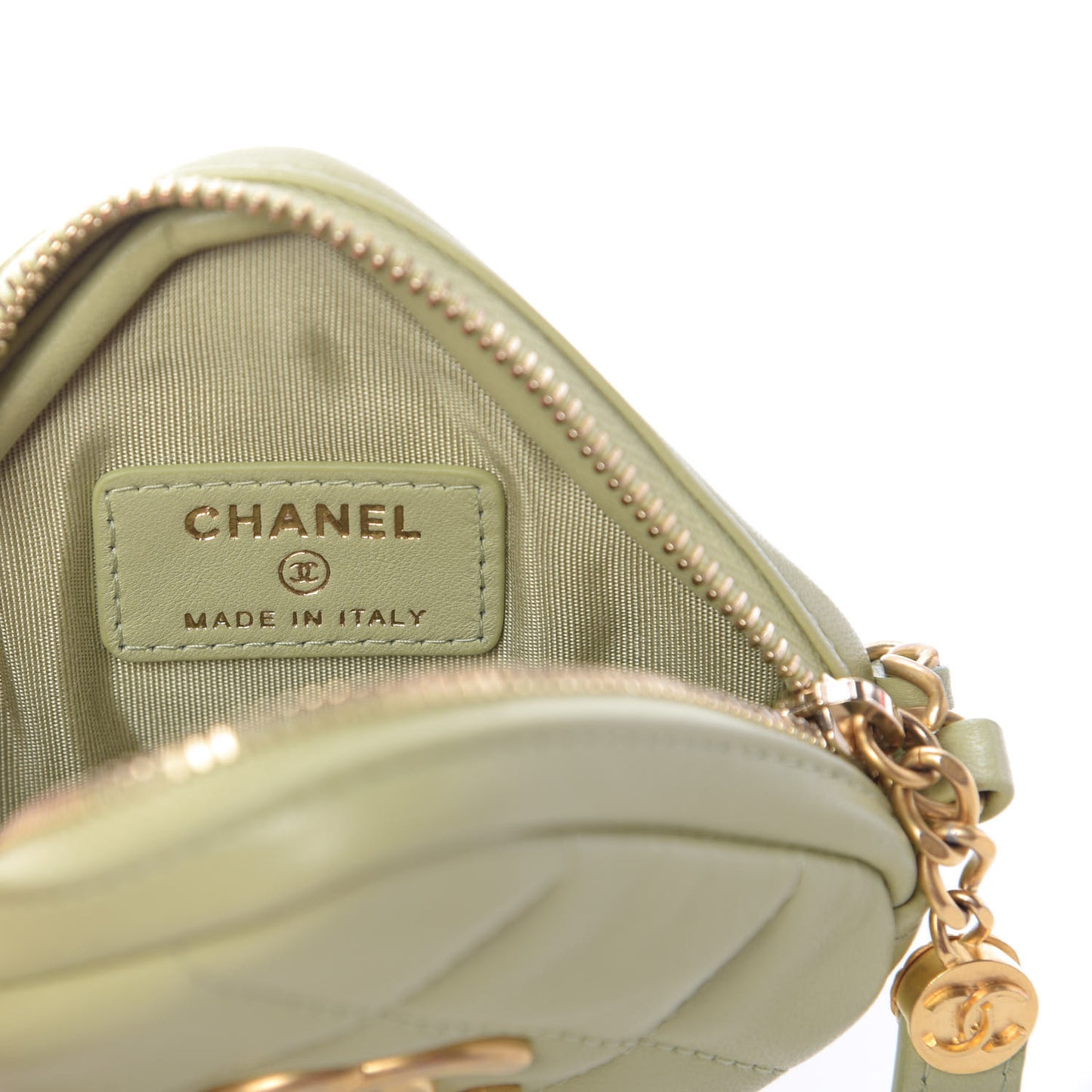Lambskin Quilted Diamond Coin Purse With Chain Green