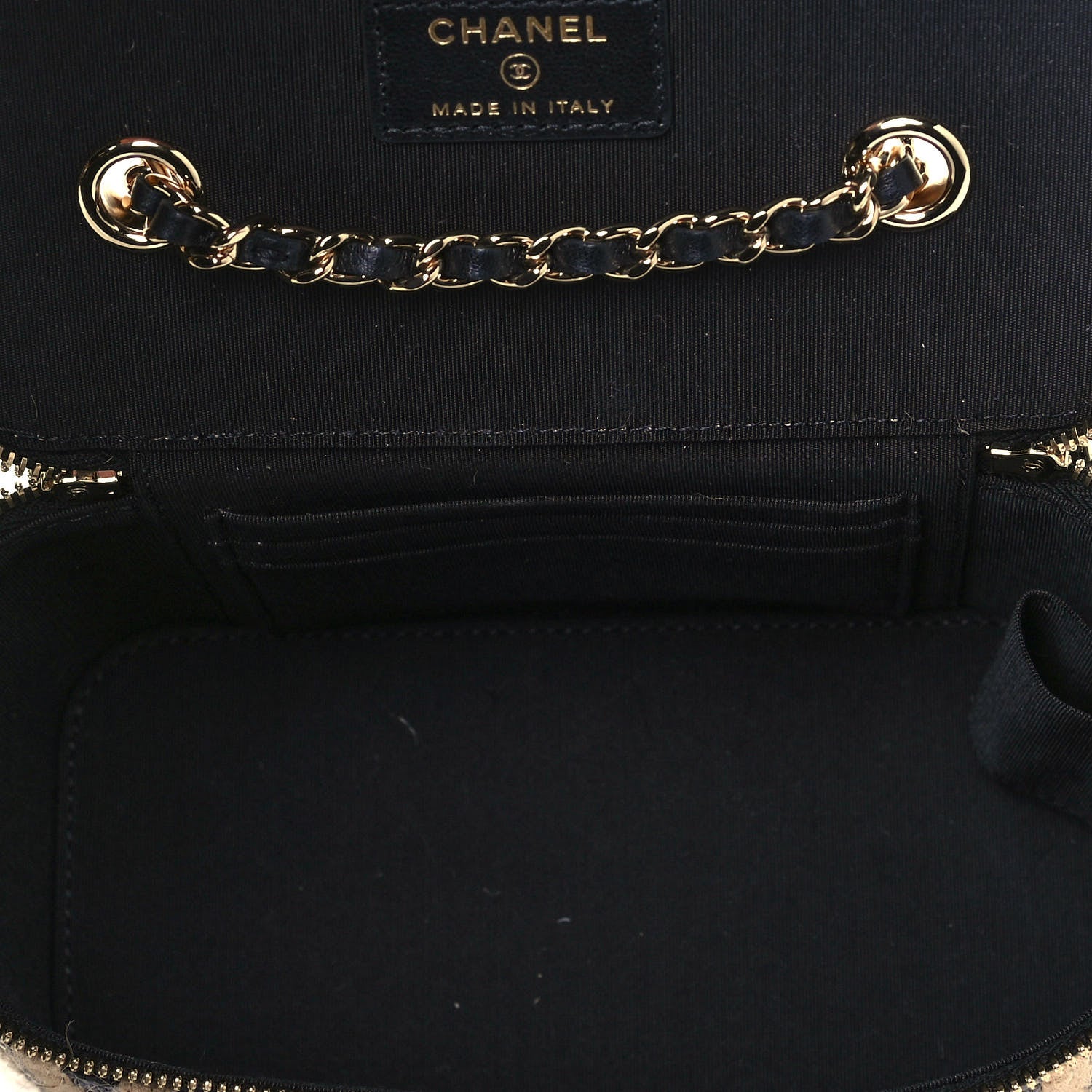Chanel Raffia Jute Striped Small Vanity Case With Chain Black Beige 5 of 13